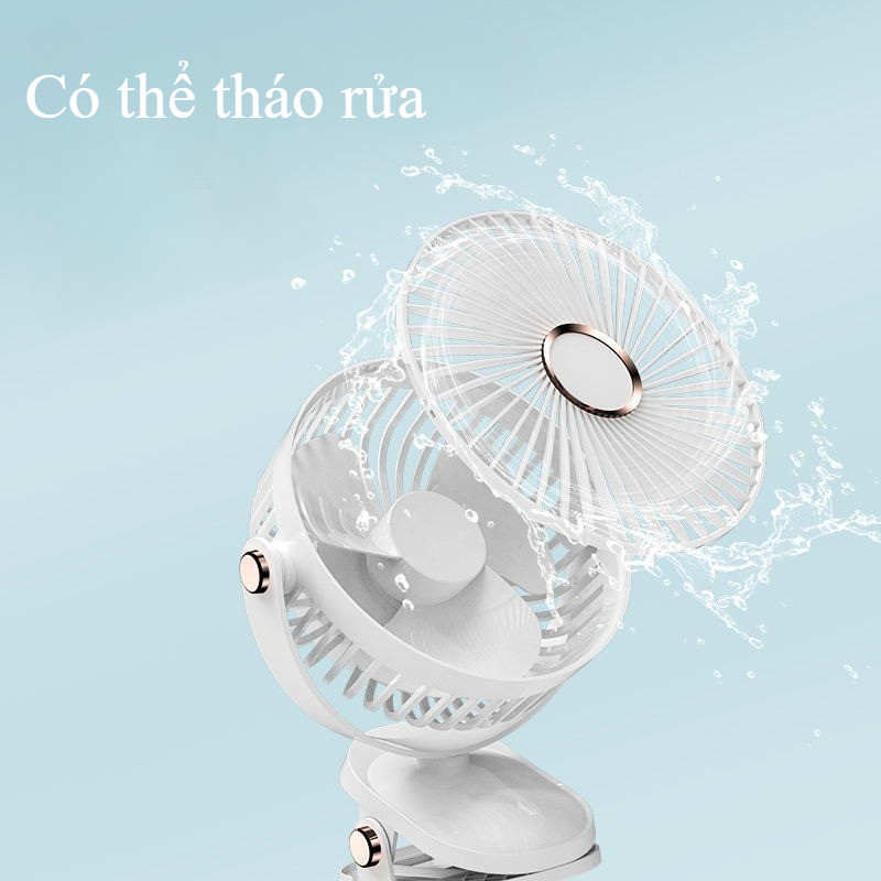 Quạt Mini Để Bàn 5 Tốc Độ, Quạt kẹp bàn & đèn ngủ LED, Điều chỉnh 720° góc quay, Hoạt Động Êm