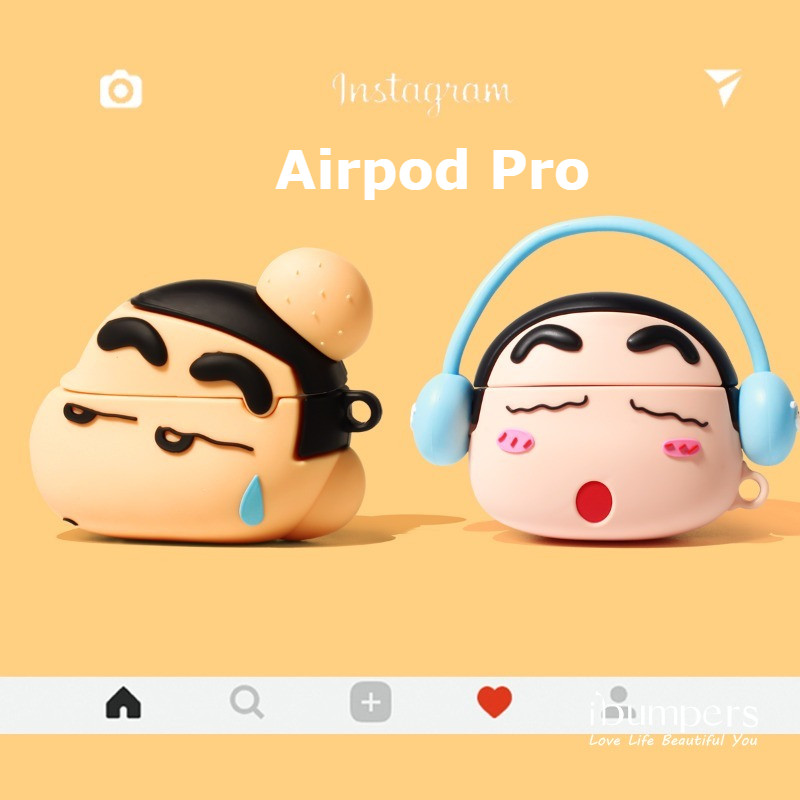 Ibumpers Vỏ tai nghe Crayon Shin Chan dễ thương cho Airpods / Airpods Pro Tai nghe Bluetooth Silicon dày Vỏ bảo vệ chống rơi