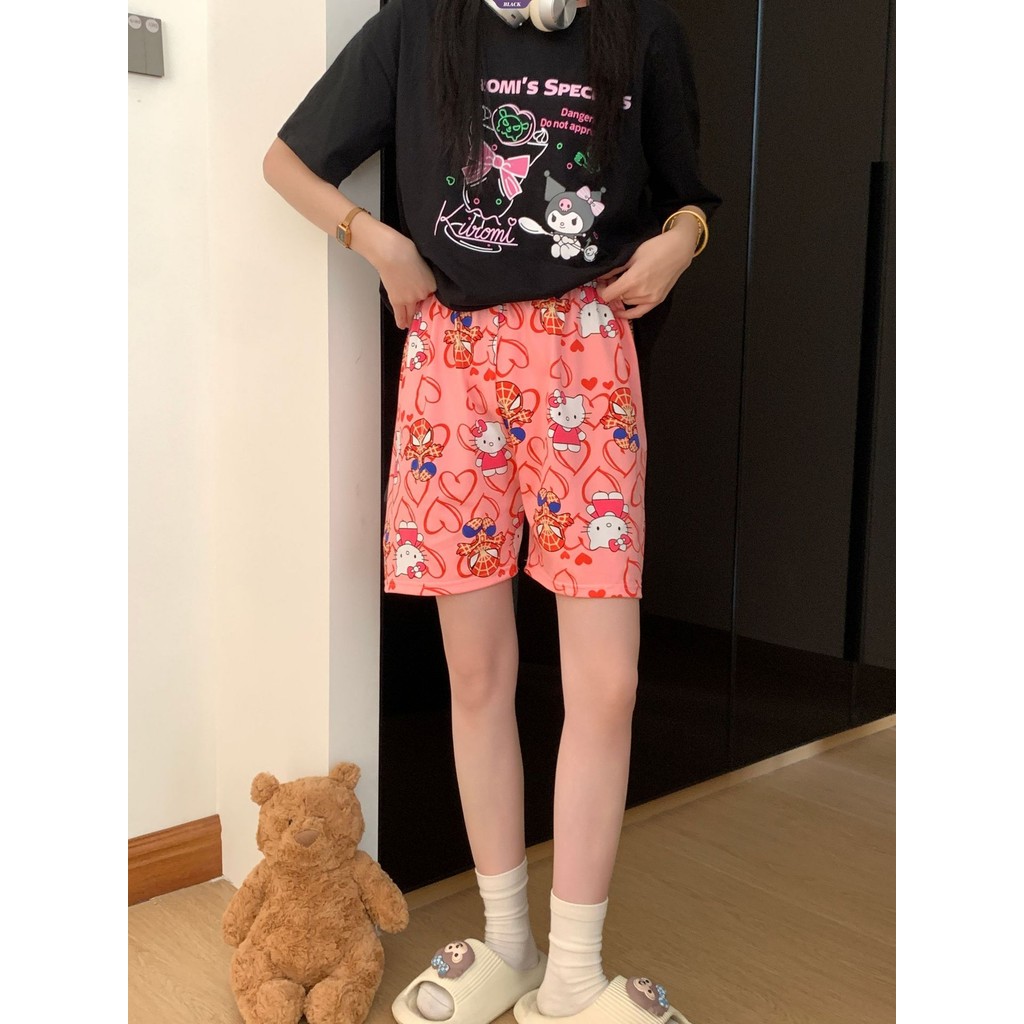 Thoải Mái Đáy Đỏ Hoạt Hình Người Nhện Pyjama Quần Nữ Rời Hàn Quốc Quần Short Nhà [BL]