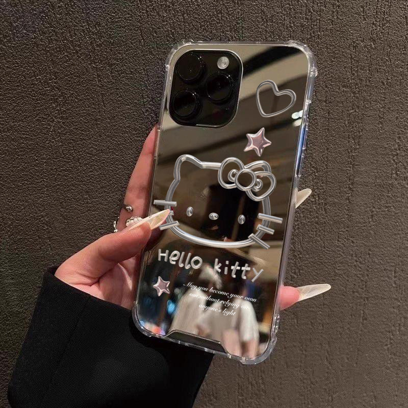 Ốp lưng cho iPhone 11 16 15 Pro Max 16e 14 11 12 13 15 Pro XR XS Max X 7 8 Plus SE2022 Gương trang điểm hình thỏ mèo KT dễ thương Vỏ chống sốc mềm