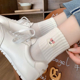 MEOWU Tất Vớ Cotton Trắng Thêu Họa Tiết Hoạt Hình Màu Hồng