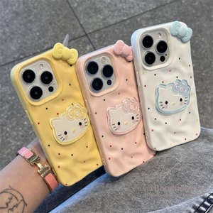Tương thích với iPhone 17 16 15 14 13 12 11 Pro Max X XS XR XS Max 7 8 Plus Vỏ Điện Thoại 3D DIY Dễ Thương Màu Kẹo Nơ Mèo Sóng Mềm Ốp Lưng