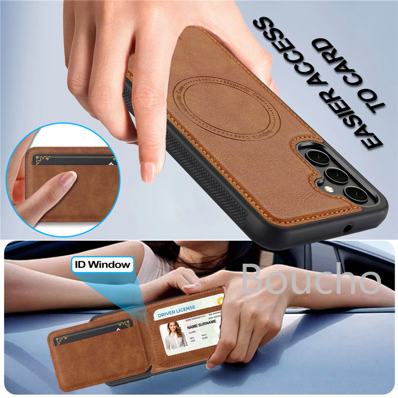 Ốp Điện Thoại Samsung Galaxy A16 A36 A56 A14 A34 A54 A15 A35 A55 A52s A53 4G 5G Da Chia Khe Cắm Thẻ Từ Tính Bao Da