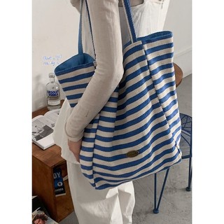 Rò Rỉ Pick-up Spike Túi vải sọc phong cách Preppy nữ 2025 Hợp thời trang Hàn Quốc Túi Tote phong cách lười biếng Túi sức chứa lớn Túi vải sọc phong cách đại học dành cho nữ 2025 mới Clearing Home
