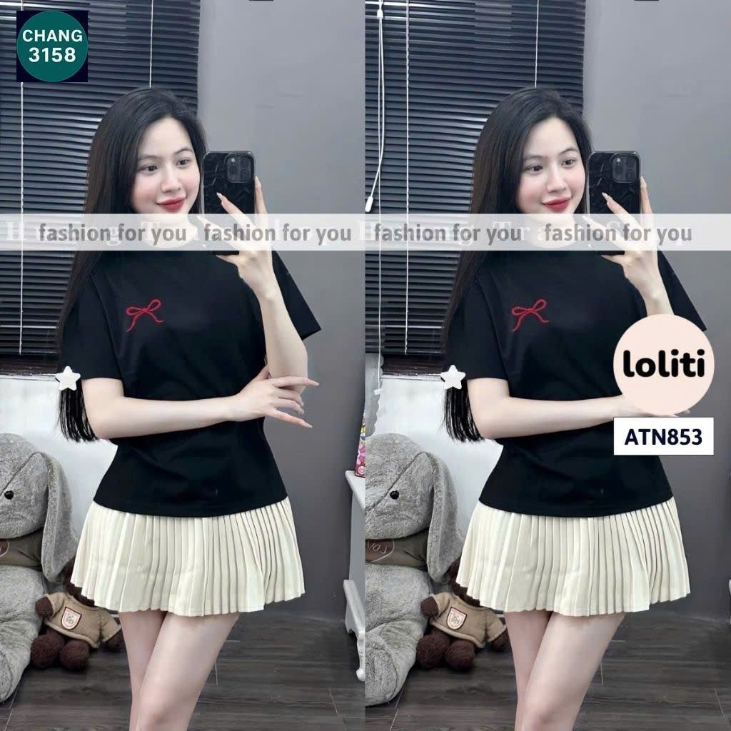 Áo phông form rộng tay lỡ chất vải cotton- nơ an pha in ngực-chang3158