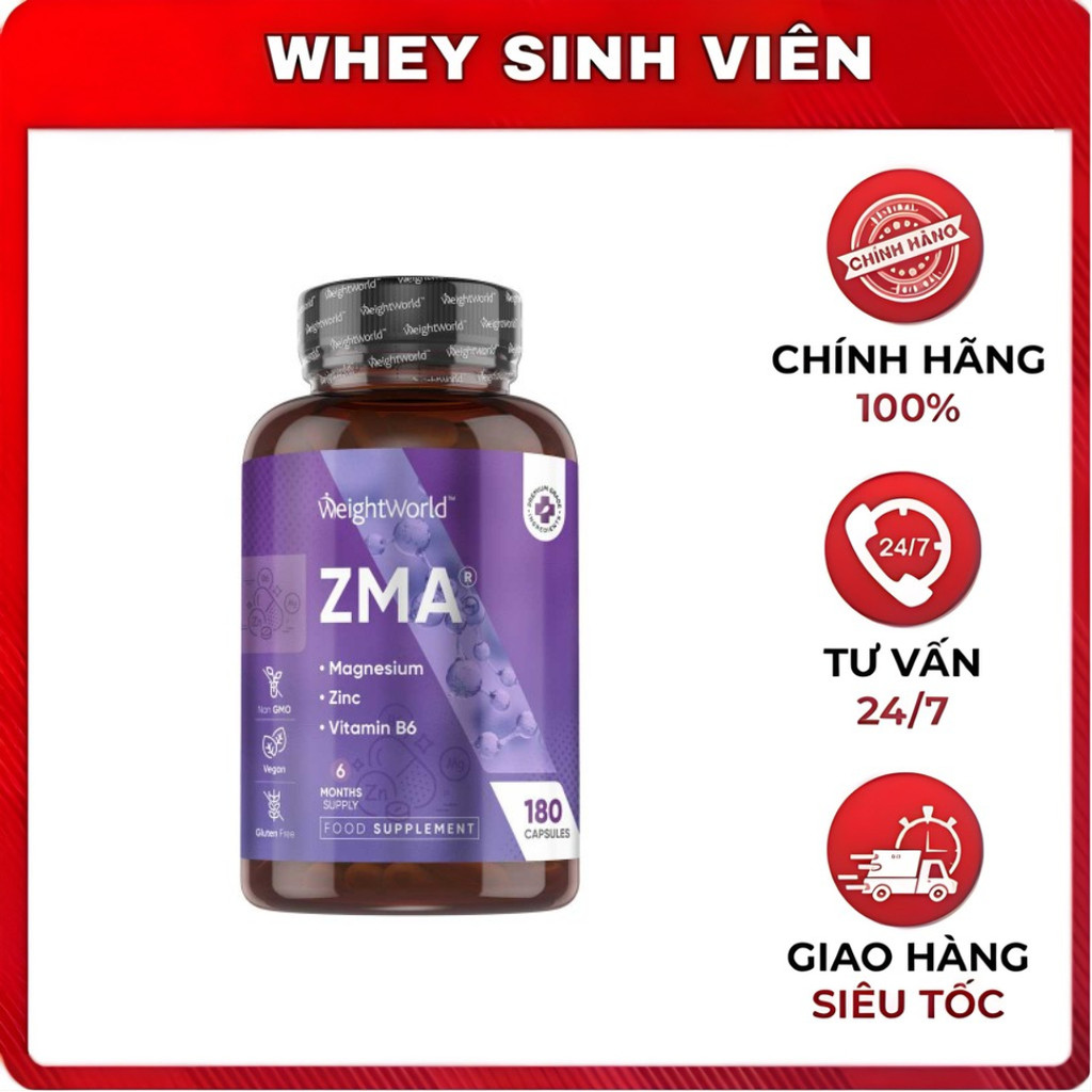 Viên uống WeightWorld ZMA 180 viên Hỗ trợ tập luyện và phát triển cơ bắp tại Whey Sinh Viên