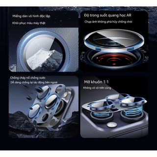 Kính camera iPhone viền nhôm chống chói giữ nét HD cho iPhone 11 12 13 14 15 16 17 Pro Max 17 Air