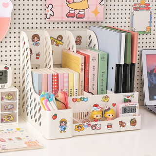 (Tặng Sticker) Kệ Đựng Tài Liệu Văn Phòng 4 Ngăn Kèm Khay Đựng Bút, Kệ Đựng Sách Vở Để Bàn Gấp Gọn