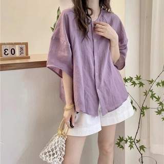 Kích Thước Lớn Rời Thường Ngày Đơn Giản Hàng Ngày Áo Sơ Mi Tay Ngắn Màu Trơn Phù Hợp Với Người Đi Làm Phong Cách Thời Trang Mỏng Hơn Nhìn Cổ Tròn Top
