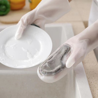 Găng tay cao su tích hợp bàn chải silicon mềm, găng tay có bàn chải rửa bát rau củ cọ rửa nhà bếp