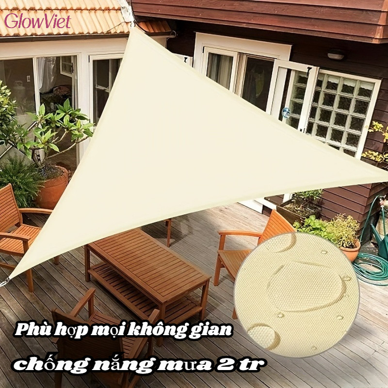Bạt Vải Hình Tam Giác,Vải Oxford 210D Chống Nước + UV 95%,Thiết Kế Hiện Đại Cho Quán Cafe/Sân Vườn
