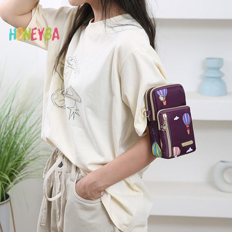 Honeyba Túi đeo chéo điện thoại nữ thời trang, đeo vai, 3 lớp, có phích cắm tai nghe