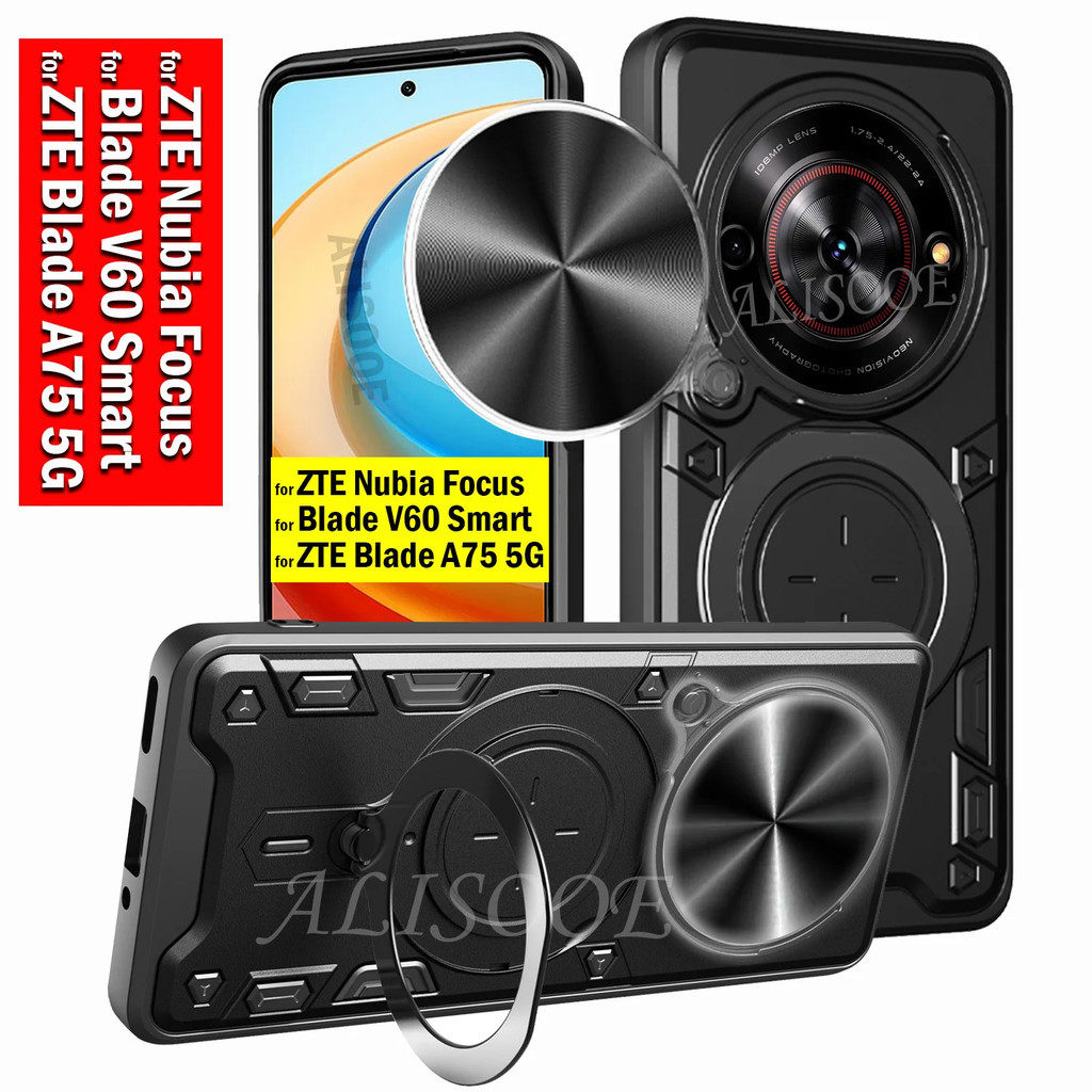 Trượt Camera Funda Cho ZTE Nubia Focus Blade A75 5G Ốp Lưng Vòng Từ Tính Đứng Bảo Vệ Dành Cho ZTE Blade V60 Smart Capa