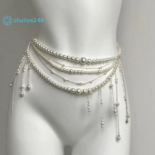 < zhuliye246 > Dây đeo thắt lưng hoa nhiều lớp thời trang Vòng eo ngọc trai cổ điển dành cho nữ Dây chuyền cơ thể bé gái Phụ kiện quần áo Quà tặng