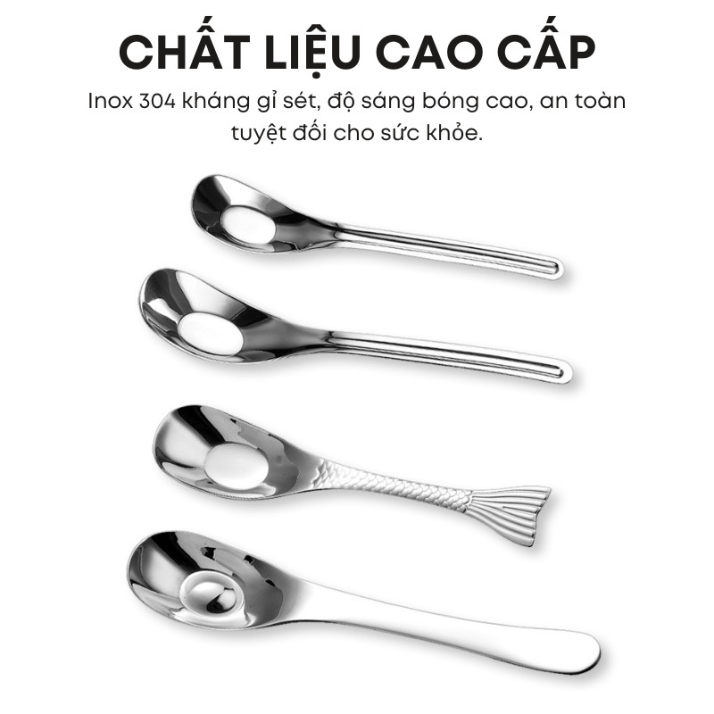 Muỗng Thìa Inox 304 & 316 Sâu Lòng Cán Dài Cao Cấp - Dày 1.5MM Cứng Cáp, Sáng Bóng - Dùng Ăn Cơm, Cháo, Phở | 292
