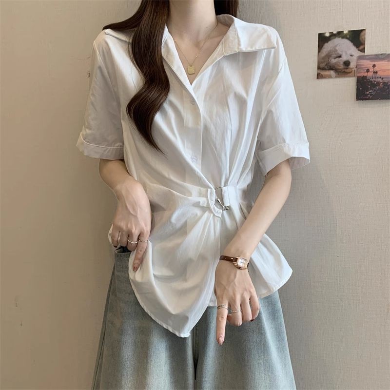 SUXI Áo sơ mi nữ màu trơn đơn giản nhẹ nhàng mùa hè mới 250530