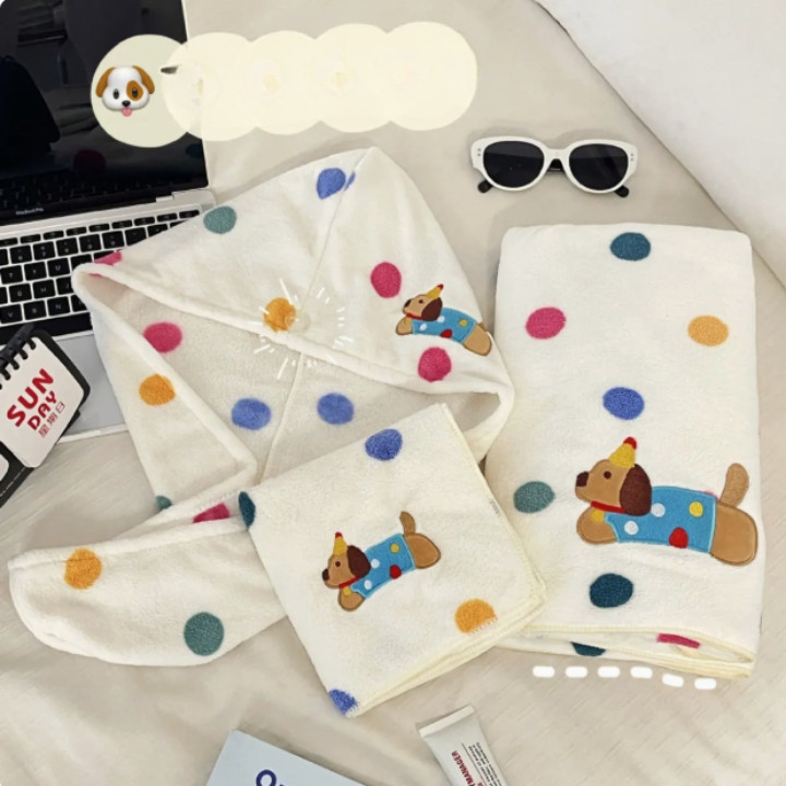 Set 3 Khăn Tắm Khăn Mặt Cotton Cao Cấp Họa Tiết Đáng Yêu Siêu Thấm Hút Mềm Mịn Không Xù Lông