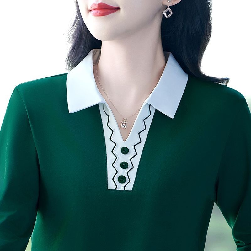Áo thun dài tay cổ Polo dành cho nữ mùa xuân thu 2025, áo thun mỏng vừa vặn và giảm béo thời trang mới dành cho nữ
