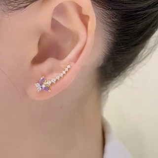 Siêu Cổ Tích Tím Kim Cương Bướm Bông Tai Nữ Niche Thiết Kế Tinh Tế Bông Tai Độc Đáo Cao Cấp