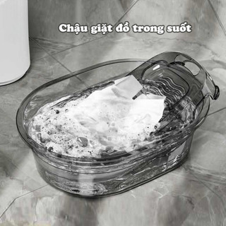 Chậu Giặt Đồ Trong Suốt Kèm Tấm Chà Quần Áo MAISON Thông Minh Chất Liệu Nhựa PET Chịu Lực Tốt Siêu Bền