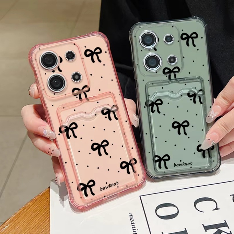 Khe Cắm Thẻ Chống Sốc Bỏ Túi TPU Dành Cho Vivo Y19S Y29S Y04 Y28 Y36 Y27 Y17S Y16 Y02S Y02A Y22 Y22S Y35 Y02 Y02T Nơ Họa Tiết Silicon Mềm Trong Suốt Vỏ Điện Thoại
