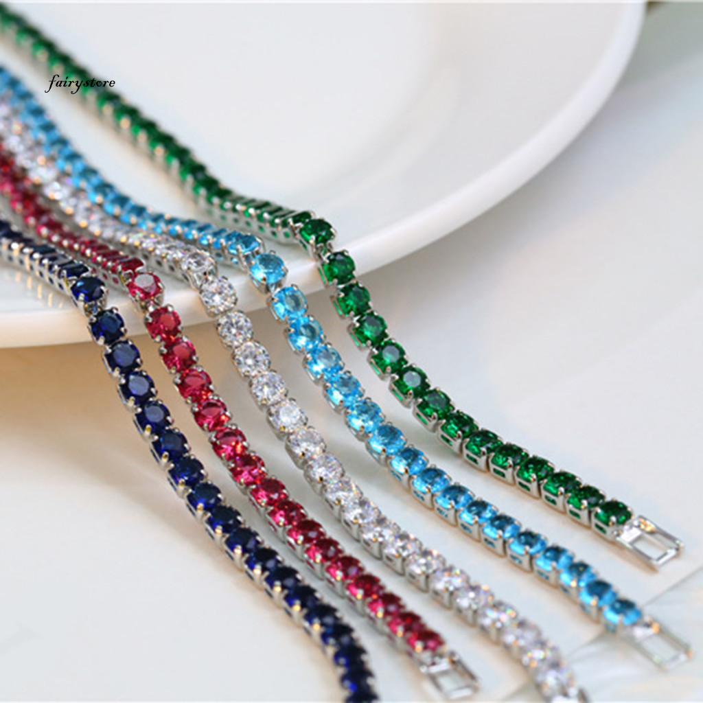 Fairystore| Vòng Tay Sang Trọng Kim Cương Giả Tinh Tế Nhiều Màu Lấp Lánh Trang Phục Ravishing Vòng Tay Quần Vợt Nữ Cổ Tay Trang Sức Cho Nữ