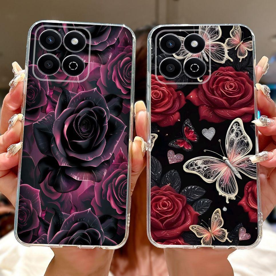 Hoa Bướm Sang Trọng Vỏ Cho Honor X7C Honor 200 Smart Case Cho Honor Play 60 Plus Mềm Trong Suốt Ốp điện thoại Nơ Trái Tim Tình Yêu