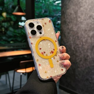 Ốp Acrylic Từ Tính Mới Cho iPhone 16 15 14 13 12 Pro Max 14Plus 15Plus 16Plus Pha Lê Trong Suốt Chống Nắng Với Hoa Lấp Lánh