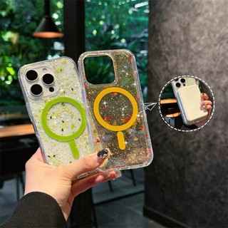 Ốp Acrylic Từ Tính Mới Cho iPhone 16 15 14 13 12 Pro Max 14Plus 15Plus 16Plus Pha Lê Trong Suốt Chống Nắng Với Hoa Lấp Lánh