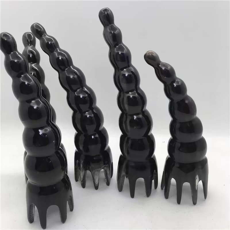 Bàn chải gội đầu bằng sừng bò đen tự nhiên với răng lớn nhọn, bàn chải massage bạch tuộc, lược gội đầu, lược massage 3ISR
