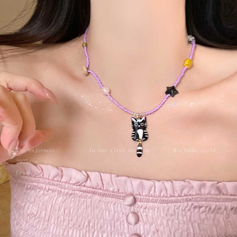 Vòng cổ dễ thương dopamine hình nấm nhỏ đính cườm - Thời trang hoạt hình ngày lễ quà tặng phụ kiện