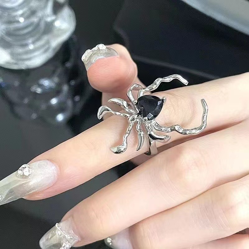Nhẫn nhện thời trang cá tính Gothic tối màu cho phụ nữ, xu hướng Ins Dongdaemun, nhẫn mở cao cấp đa năng sang trọng nhẹ nhàng cho người nổi tiếng trên internet