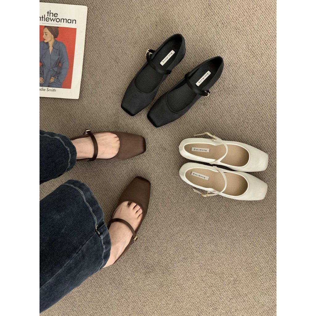 Giày Nữ Size Lớn (32-44) Size Nhỏ 32 33 34 Phong Cách Dạ Hội Pháp Có Khóa Váy Mary Jane Giày Da Nhỏ Nữ Mùa Thu Satin Giày Ba Lê JUNE9