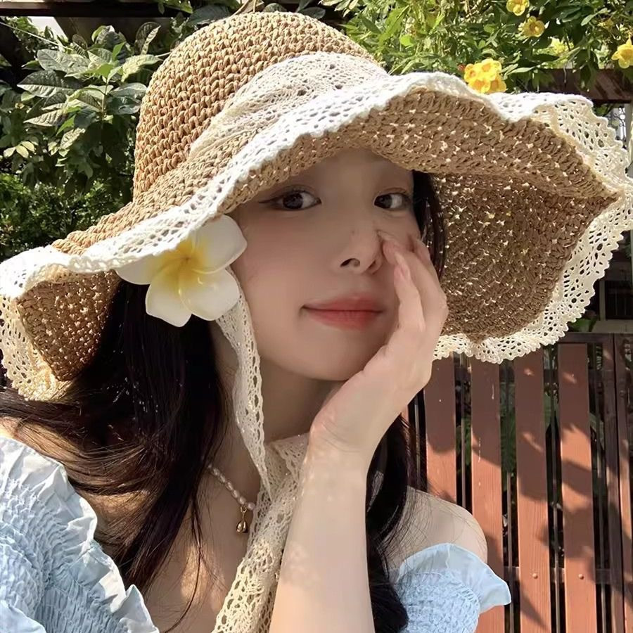 Combo 2 Mũ Cói Ren Đi Biển Cho Mẹ Và Bé Gái Đáng Yêu, Nón Chống Nắng Cói Mềm Du Lịch Style Nàng Thơ