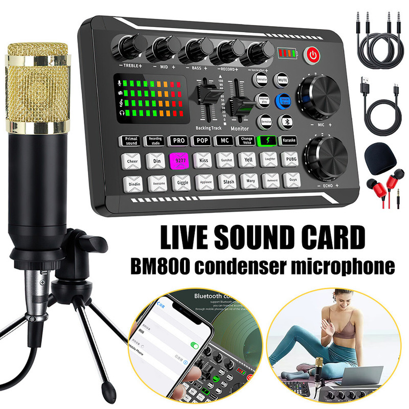 Thiết bị Podcast Gói Micro Condenser Bộ trộn âm thanh Bộ ghi âm phòng thu
