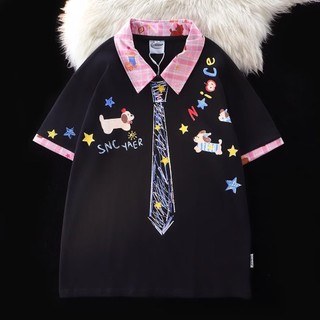 GKSSS Phong Cách Mới Polo Áo Sơ Mi Ngắn Tay Áo Thời Trang Hàn Quốc Hoa Graffiti Thiết Kế Chất Lượng Cao Trung Tính Phong Cách
