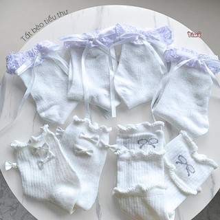Tất Ren Nơ Trắng Dài Cổ Cao Phong Cách Lolita Tiểu Thư Coquette Timo T84
