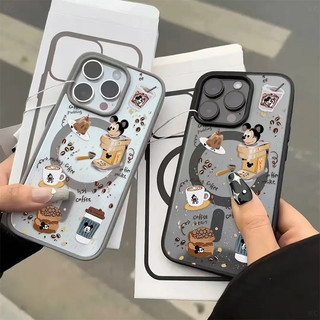 Phong Cách Chuột Cà Phê Hoạt Hình Toàn Màn Hình Ốp Lưng Điện Thoại Trong Suốt Thích Hợp Cho iPhone 14ProMax 15Pro 13Pro 12ProMax 16Pro 15Plus 14 13ProMax 11 Chống Vàng Chống Sốc Vỏ Bảo Vệ Từ Tính Chống Sốc