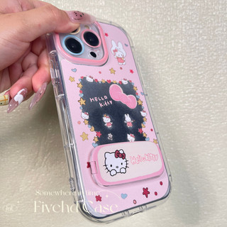 Ins Phim Hoạt Hình Hàn Quốc Ngôi Sao Dễ Thương Kitty Màu Hồng Trang Điểm Gương Vỏ + Giá Đỡ Cho iPhone 11 16 15 14 13 12 Pro Xs Max XR X 6s 7 8 6 Plus SE Vỏ Điện Thoại TPU Mềm Vỏ Bảo Vệ Mặt Sau