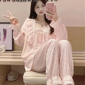 Bộ Đồ Ngủ Cotton Mây Nữ Xuân Thu Mới Quần Dài Tay Phù Hợp Với Sữa Công Chúa Phong Cách Quần Áo Nhà Bé Gái Mặc Ngoài