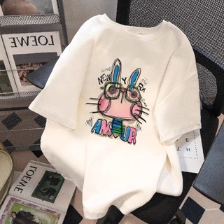 2025 Bunny Graphic Tee Nữ Mùa Hè Hàn QuốcLazy Fit Thời Trang