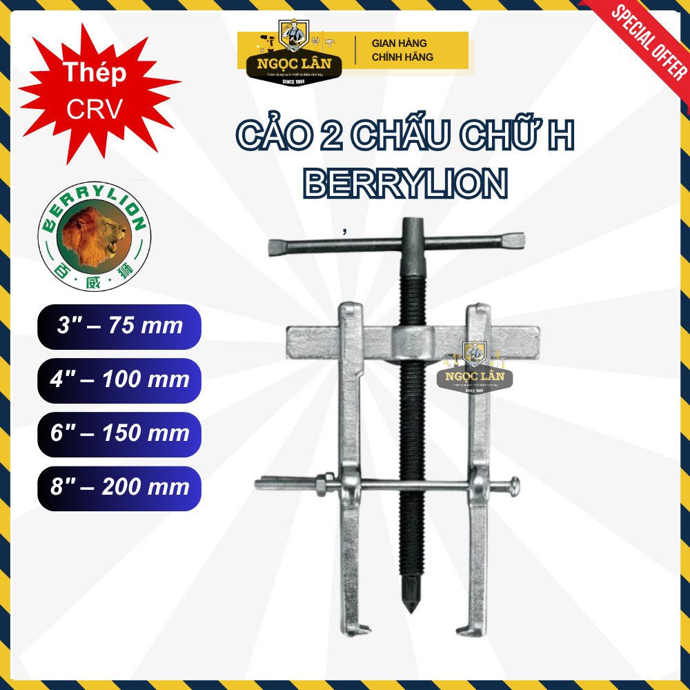 [Chính hãng] Cảo 2 Chấu Chữ H, Cảo Bạc Đạn BERRYLION 3",4",6",8" Chất Liệu Thép Hợp Kim CRV cao cấp