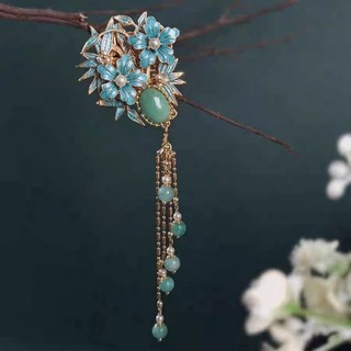 MAUROPOLI [Sẵn sàng] Thiết kế ban đầu Bangs Giả Burnt Blue Step Lắc Hanfu Sườn xám Đĩa phong cách Trung Quốc Phụ kiện tóc Cổ điển Retro Side Kẹp tóc Mũ đội đầu