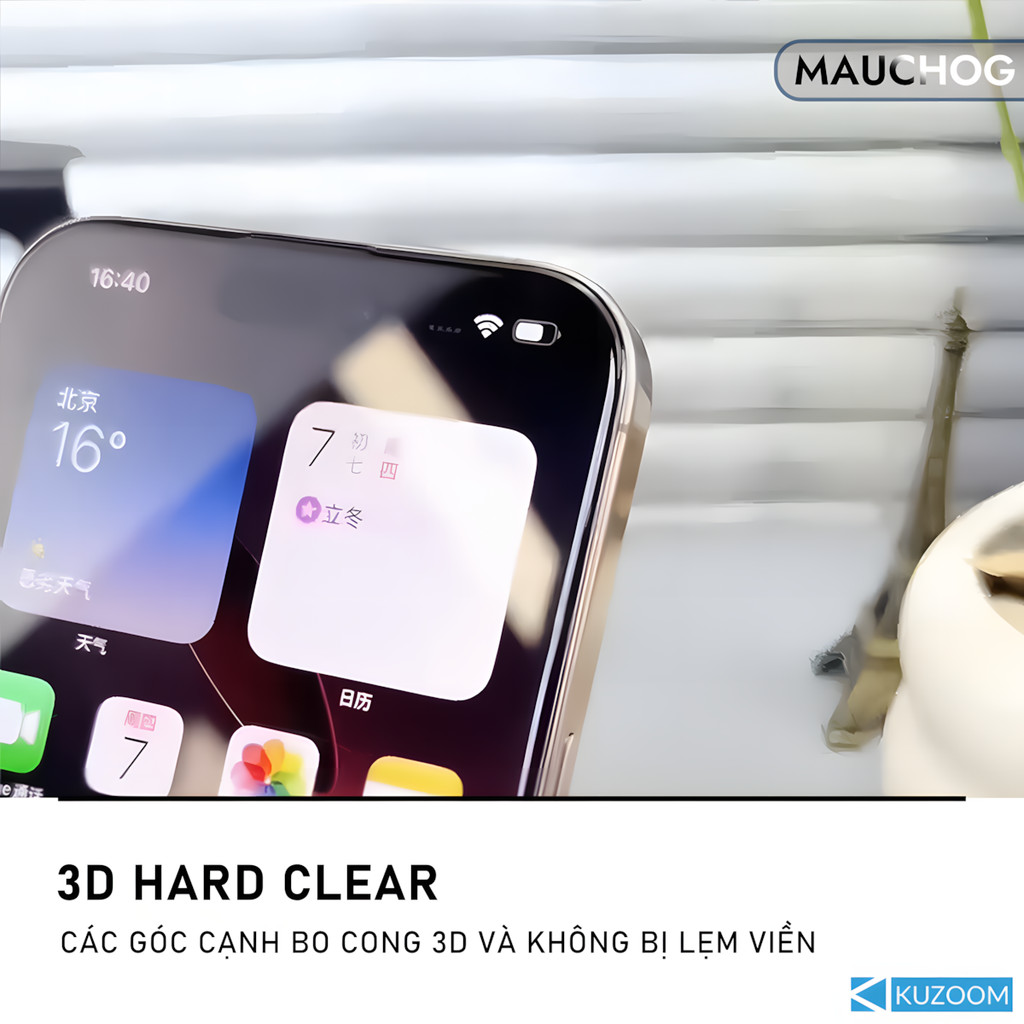 Kính Cường Lực Trong Suốt Chống Trộm Kuzoom Không Lẹm Viền Cho Điện Thoại iPhone 17 Pro Max 16 15 14