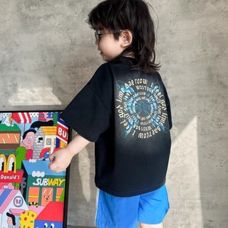 Áo thun ngắn tay cotton nguyên chất mới cho trẻ em mùa hè, áo sơ mi vintage đã giặt cho bé trai và bé gái, áo gradient cho trẻ em