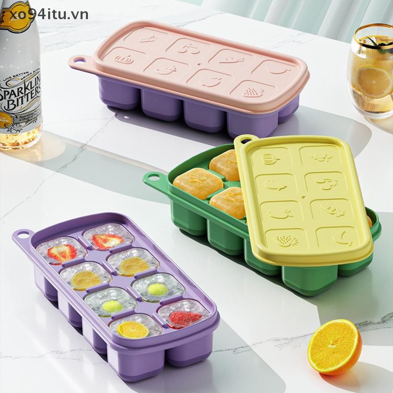 XOITU 1 8 Cell Khuôn Silicon Cấp Thực Phẩm Lưới Đá Có Nắp Hộp Đựng Đá Khay Làm Khuôn Hộp Bảo Quản Đá Có Thể Tái Sử Dụng DIY Tiện Ích Nhà Bếp VN