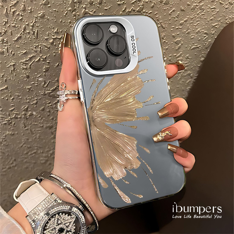 ibumpers Ốp Điện Thoại iPhone Họa Tiết Bướm Vàng Thanh Lịch Sang Trọng Cho IPhone 16 15 14 12 13 11 Pro Max IP 7 8 Plus X XS XR Ốp Lưng IMD Cứng Và Nhẵn