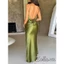 Nữ Đầm Satin Bodycon Dài Spaghetti Dây Đeo Cổ Bò Chia Cao