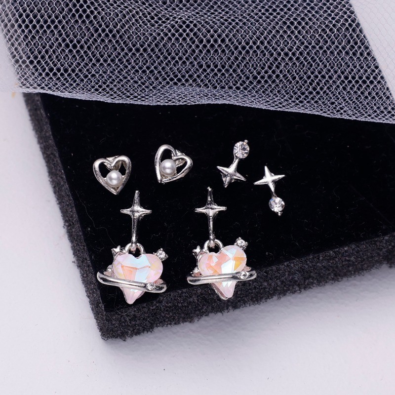 6 Cái / bộ Bông Tai Trái Tim và Ngôi Sao Phong Cách Hàn Quốc Thanh Lịch - Phụ Kiên Trang Sức Thời Trang