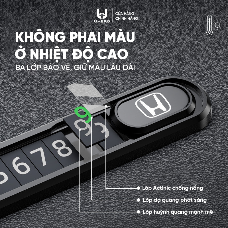 Bảng số điện thoại ô tô UHERO BS02 gắn taplo, chất liệu bằng kim loại, số phát quang